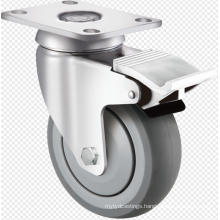 High Quality Medium Duty 75/100/125mm Swivel Plate Grey TPR Wheel Swivel Caster With Brake